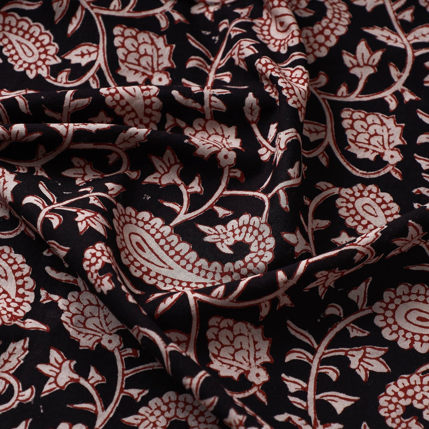 Black Bagru Block Print Natural Dyed Cotton Fabric