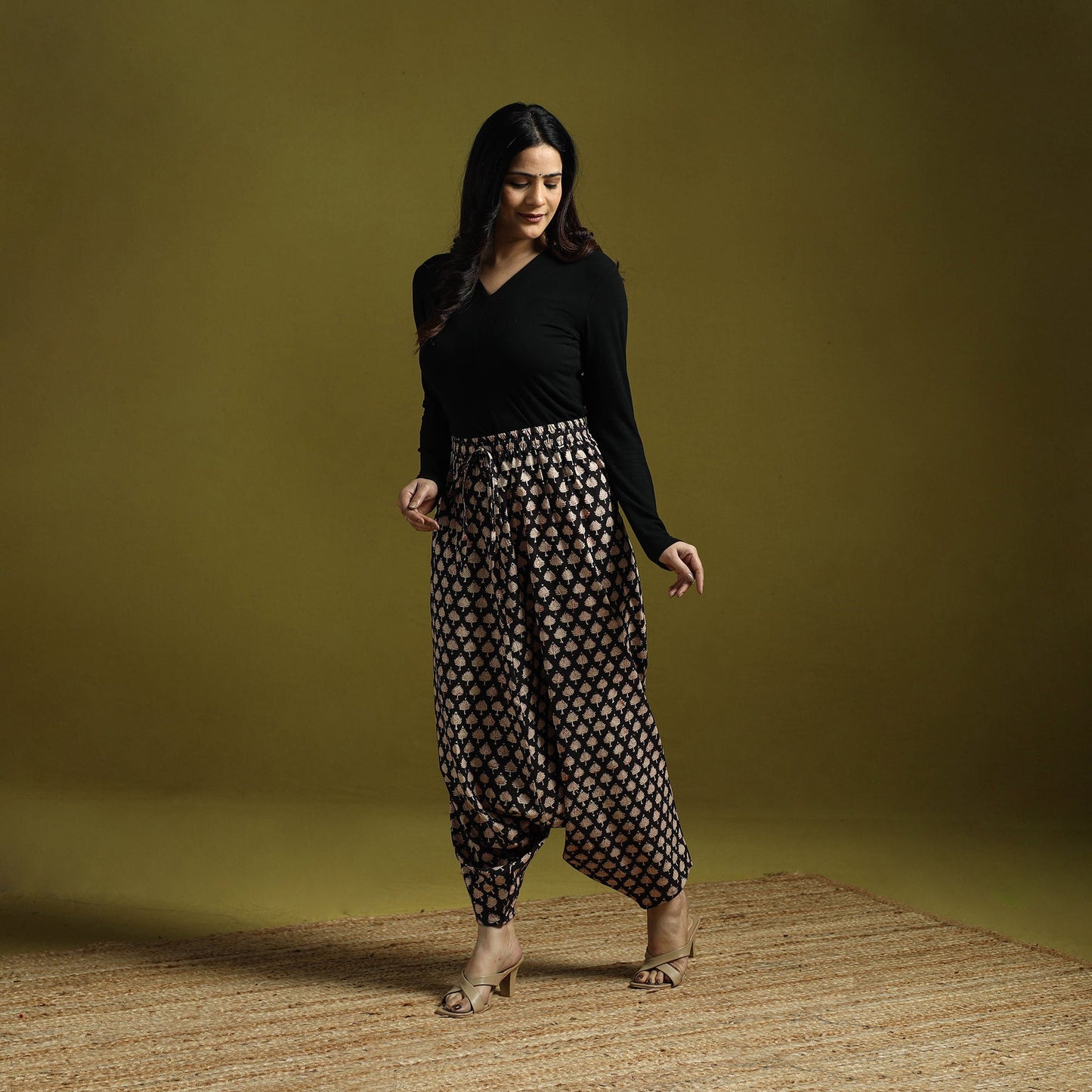 Black - bagru natural dyed cotton harem pant 16