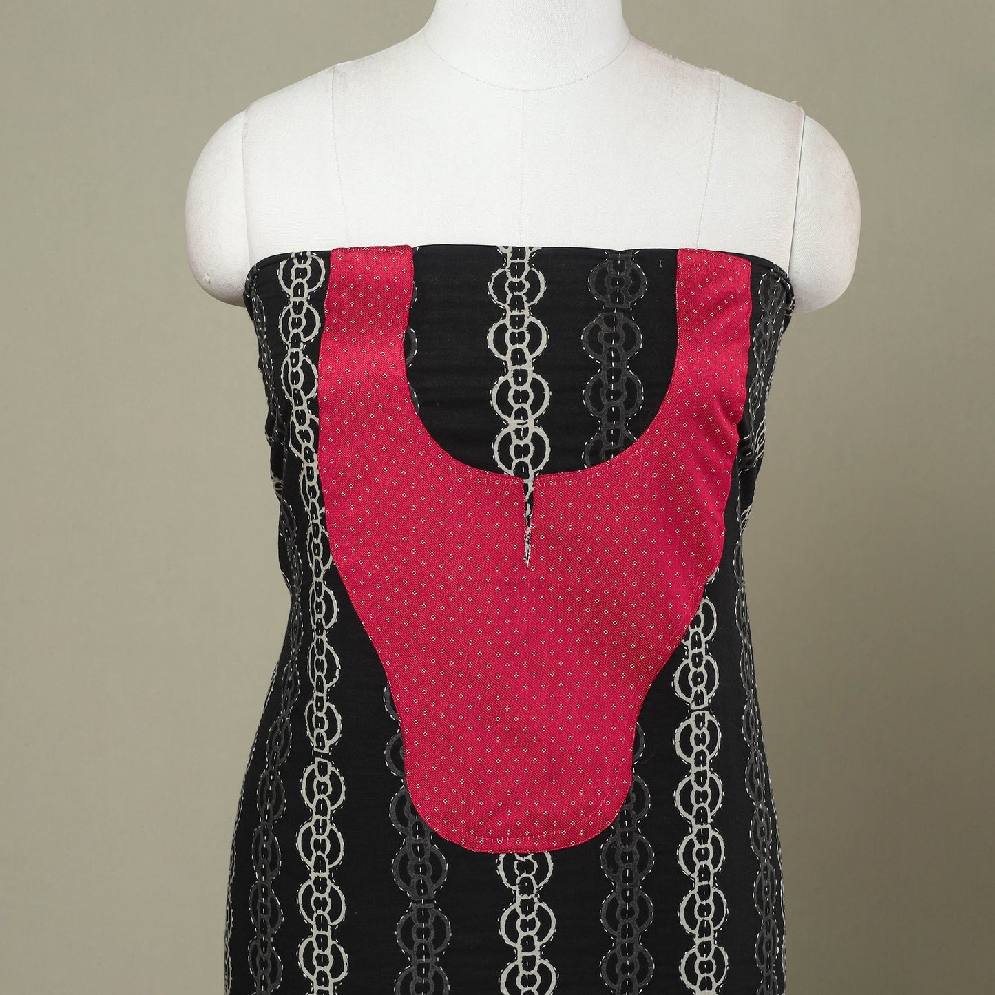 Buy Black Bagru Print Patchwork Cotton Kurta Material