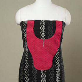 Buy Black Bagru Print Patchwork Cotton Kurta Material