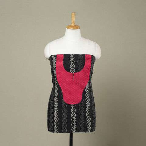 Buy Black Bagru Print Patchwork Cotton Kurta Material