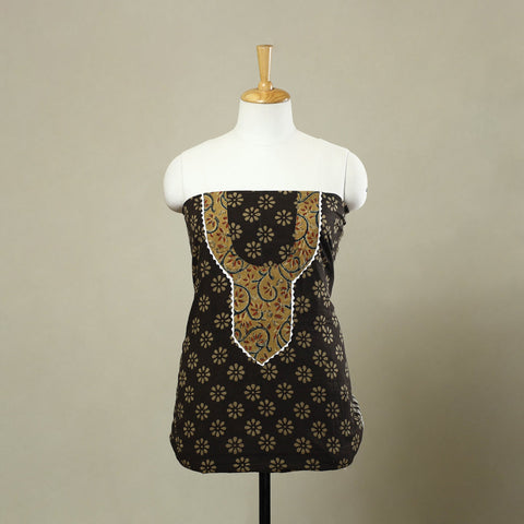 Buy Black Bagru Print Patchwork Cotton Kurta Material