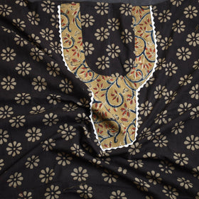Buy Black Bagru Print Patchwork Cotton Kurta Material