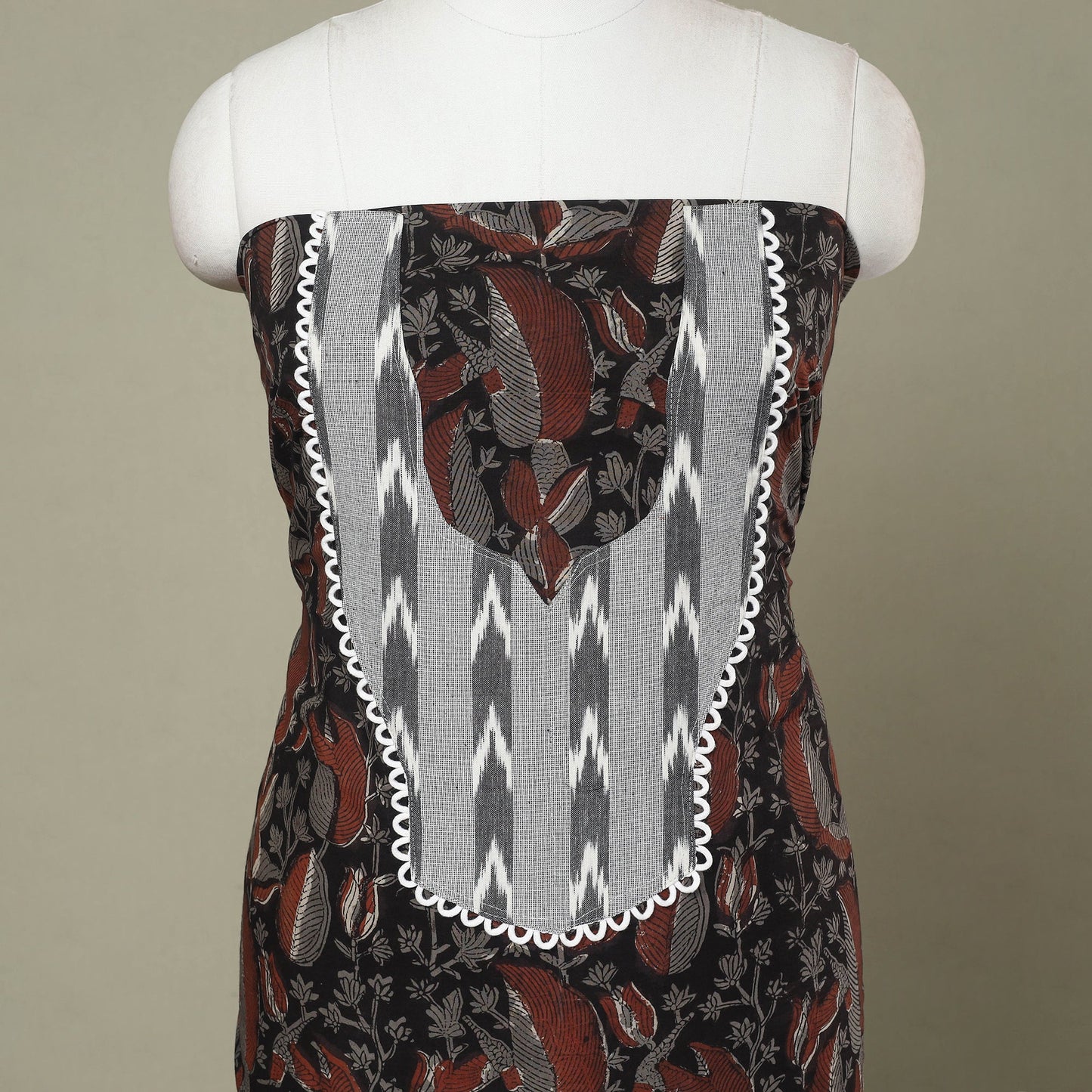 Buy Black Bagru Print Patchwork Cotton Kurta Material