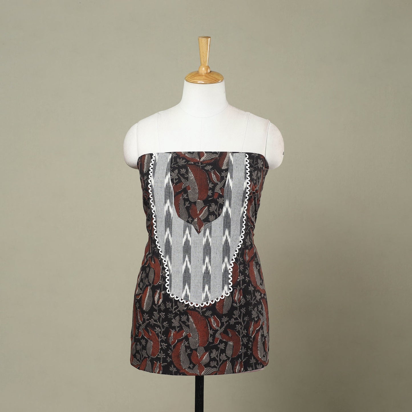 Buy Black Bagru Print Patchwork Cotton Kurta Material