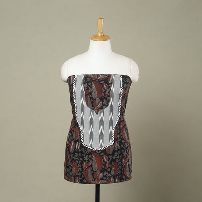 Buy Black Bagru Print Patchwork Cotton Kurta Material