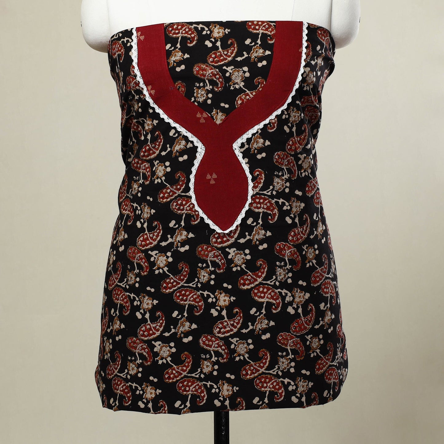 Black - bagru patchwork cotton unstitched kurta material