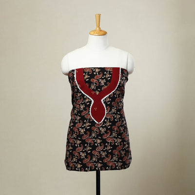 Black - bagru patchwork cotton unstitched kurta material