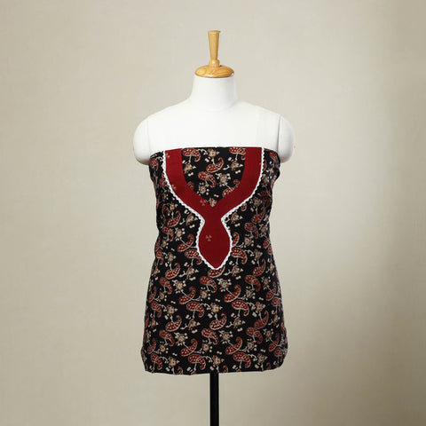 Black - bagru patchwork cotton unstitched kurta material