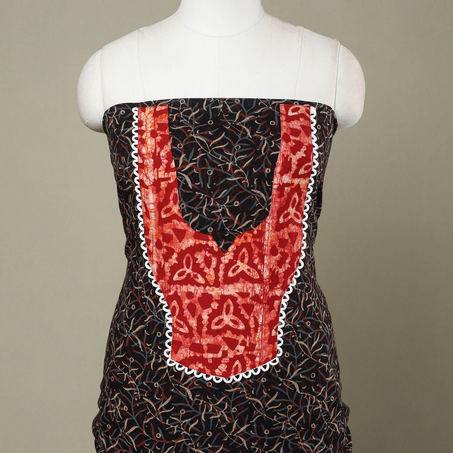 Buy Black Bagru Print Patchwork Cotton Kurta Material