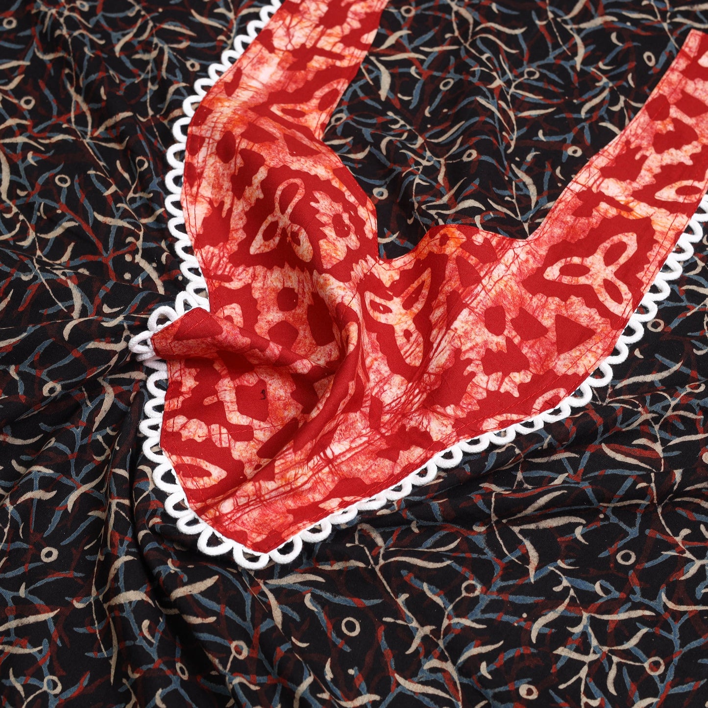 Buy Black Bagru Print Patchwork Cotton Kurta Material