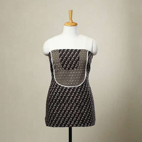 Black - bagru patchwork cotton unstitched kurta material