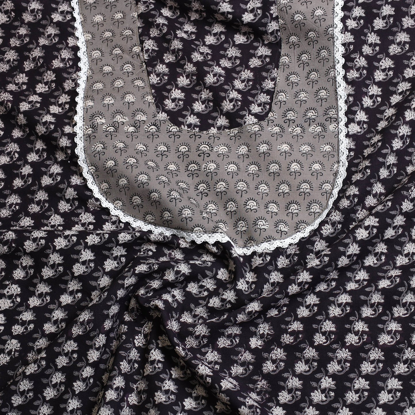 Black - bagru patchwork cotton unstitched kurta material