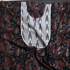 Buy Black Bagru Print Patchwork Cotton Kurta Material