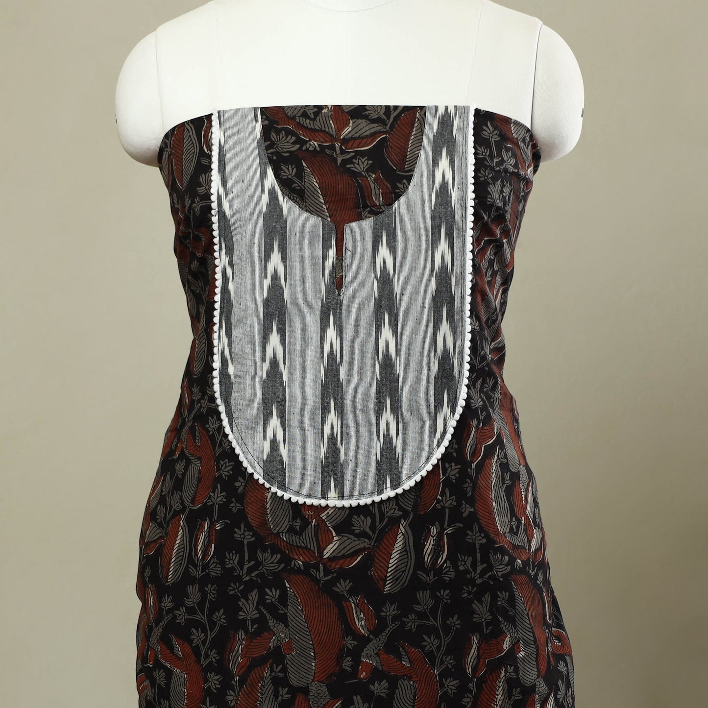 Buy Black Bagru Print Patchwork Cotton Kurta Material