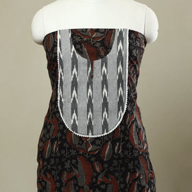 Buy Black Bagru Print Patchwork Cotton Kurta Material