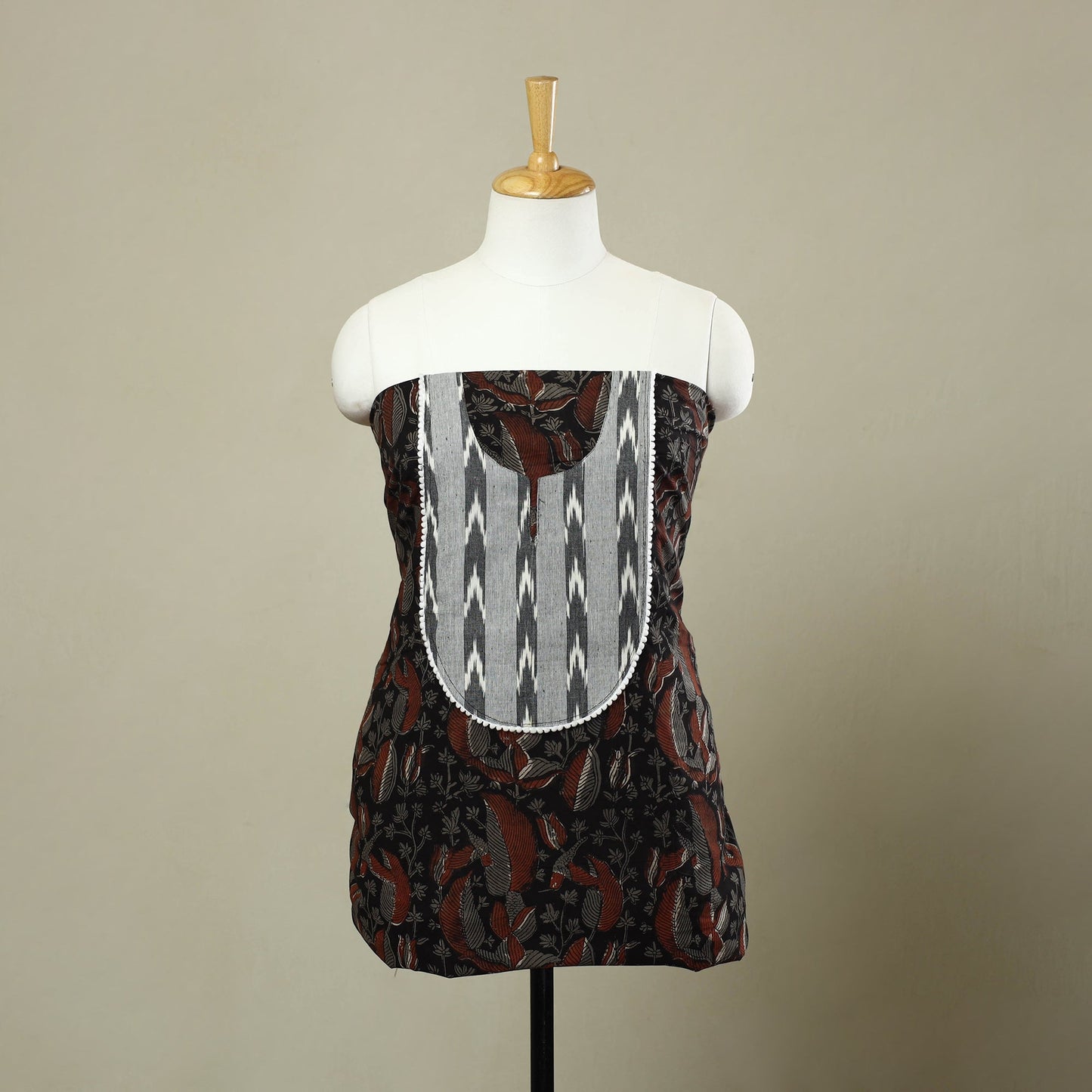 Buy Black Bagru Print Patchwork Cotton Kurta Material