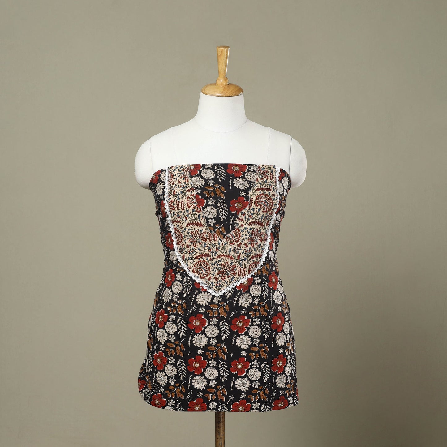 Buy Black Bagru Print Patchwork Cotton Kurta Material