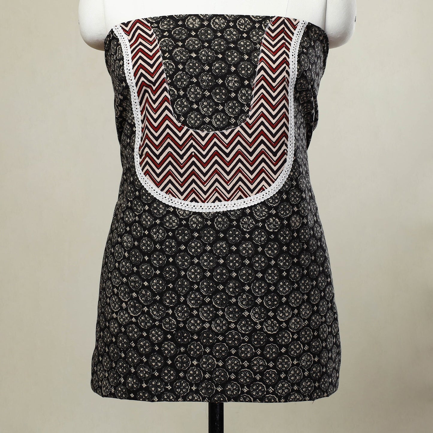 Buy Black Bagru Print Patchwork Cotton Kurta Material