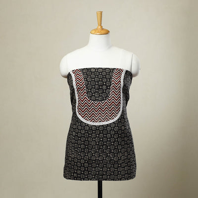 Buy Black Bagru Print Patchwork Cotton Kurta Material