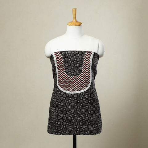 Buy Black Bagru Print Patchwork Cotton Kurta Material