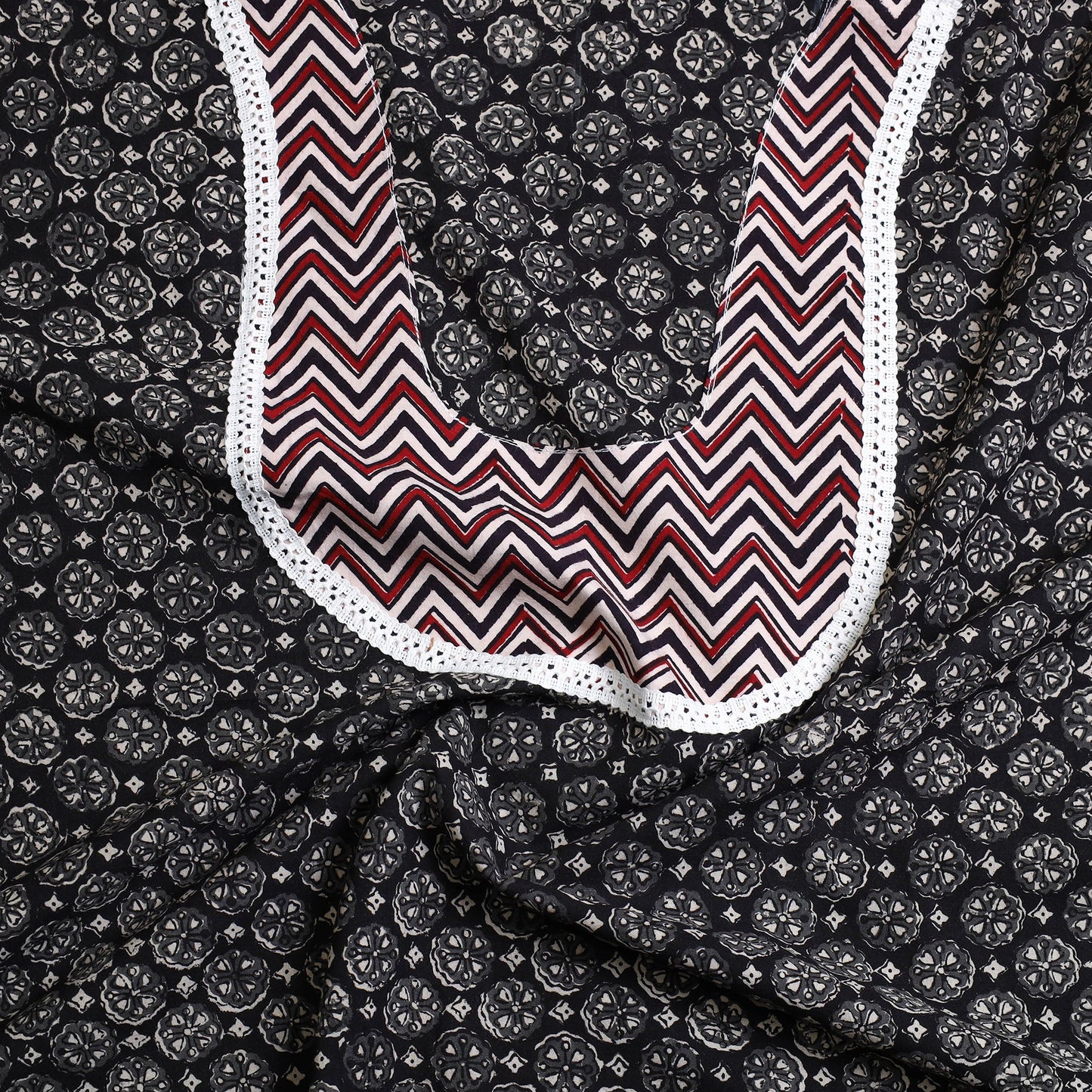 Buy Black Bagru Print Patchwork Cotton Kurta Material