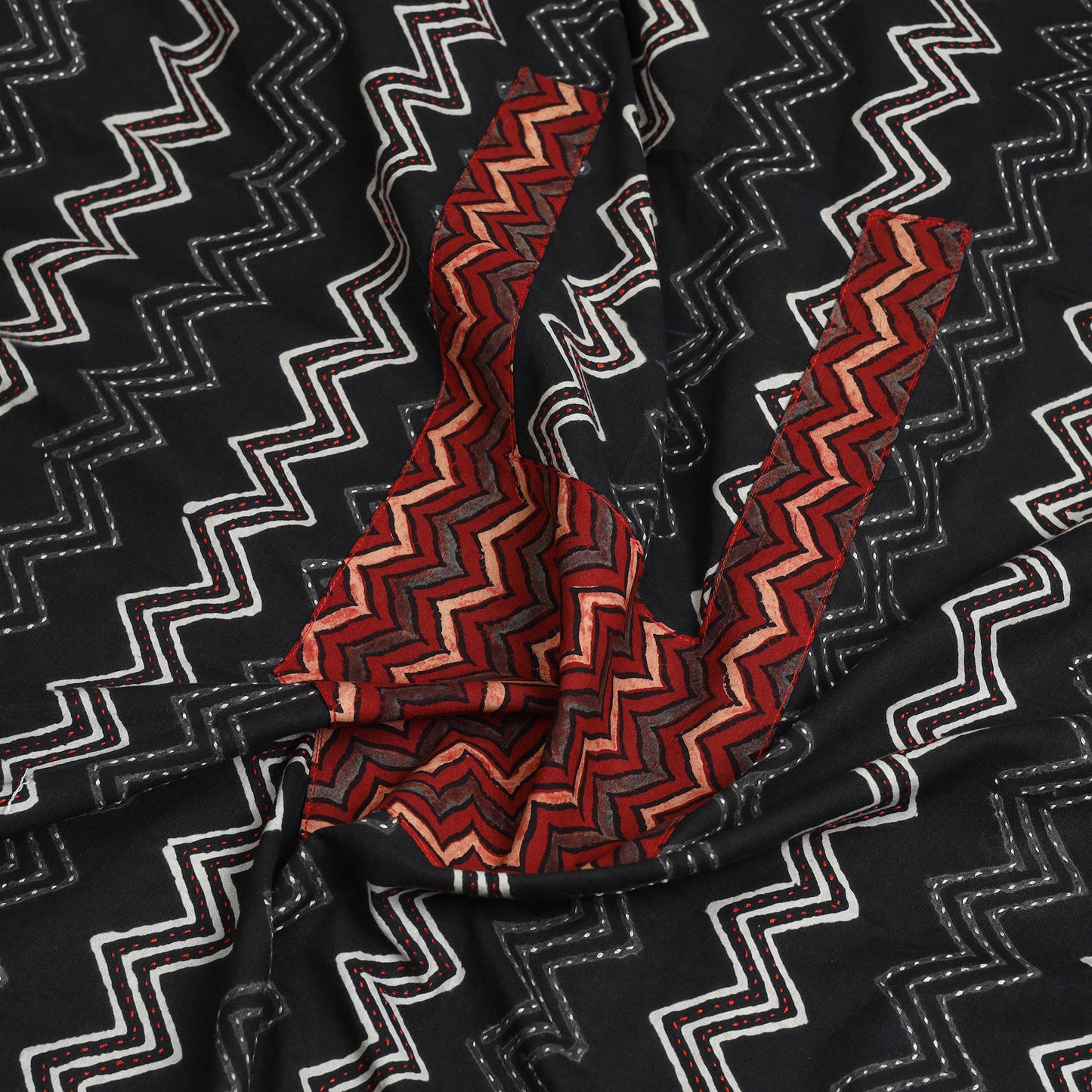 Buy Black Bagru Print Patchwork Cotton Kurta Material