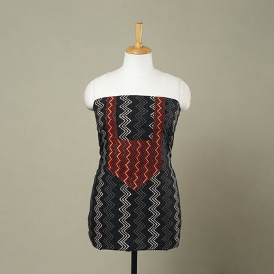 Buy Black Bagru Print Patchwork Cotton Kurta Material