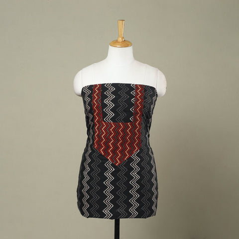 Buy Black Bagru Print Patchwork Cotton Kurta Material