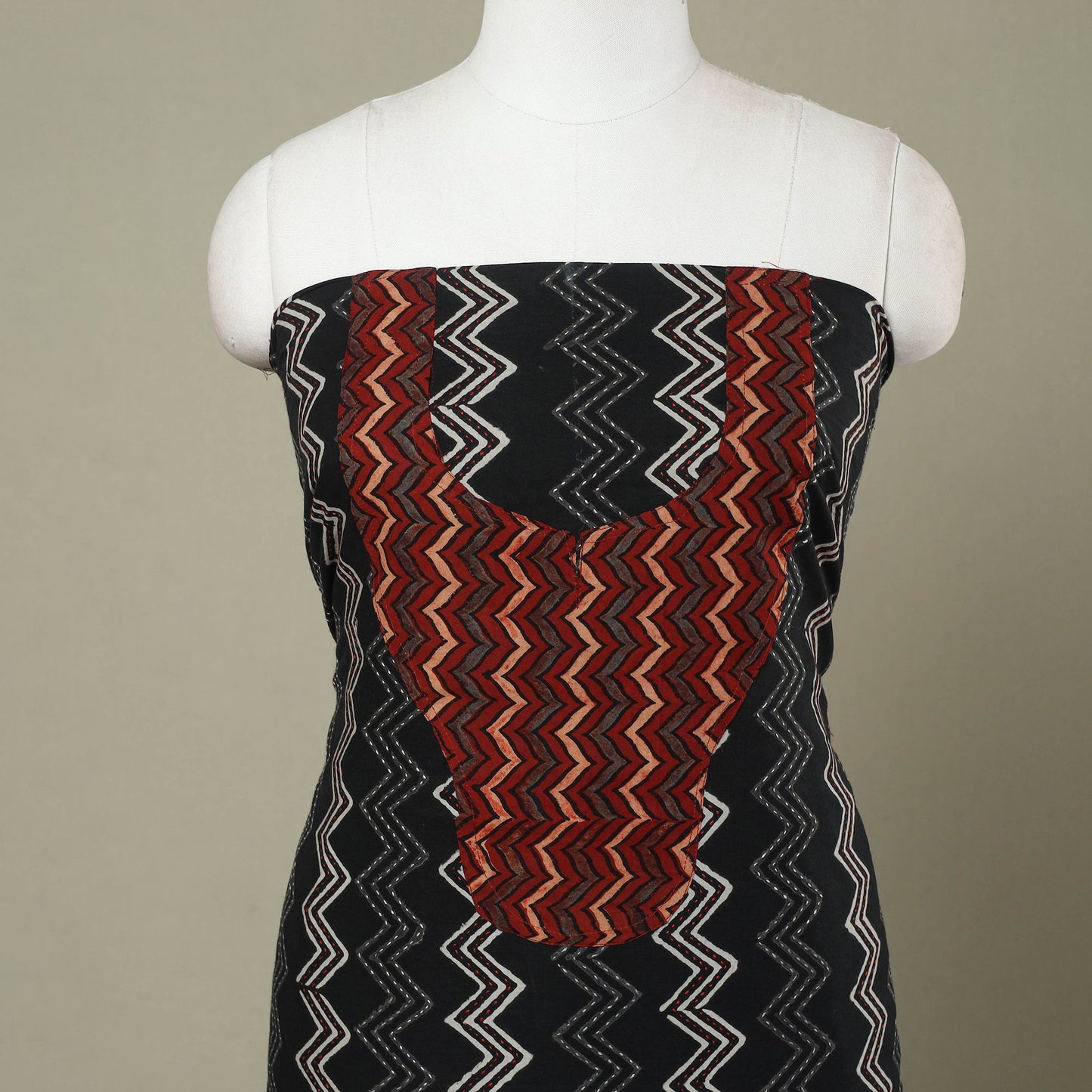 Buy Black Bagru Print Patchwork Cotton Kurta Material