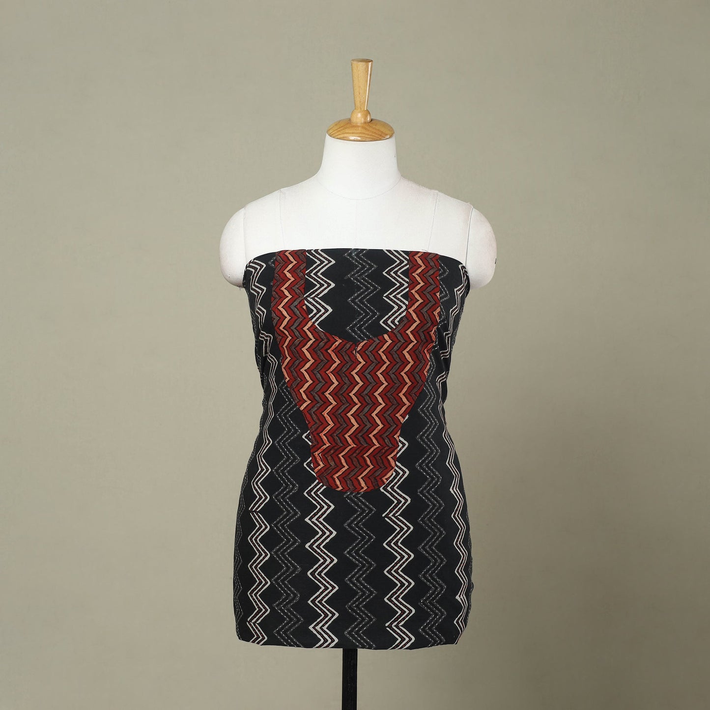 Buy Black Bagru Print Patchwork Cotton Kurta Material