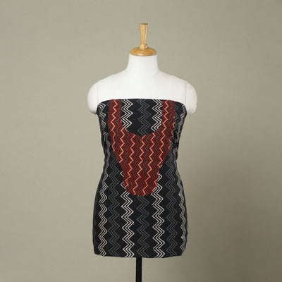 Buy Black Bagru Print Patchwork Cotton Kurta Material