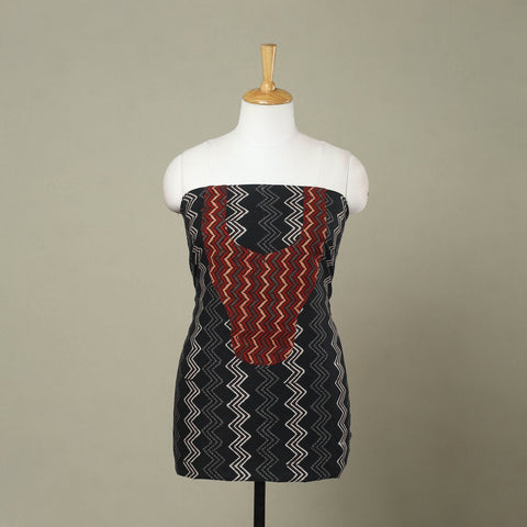 Buy Black Bagru Print Patchwork Cotton Kurta Material
