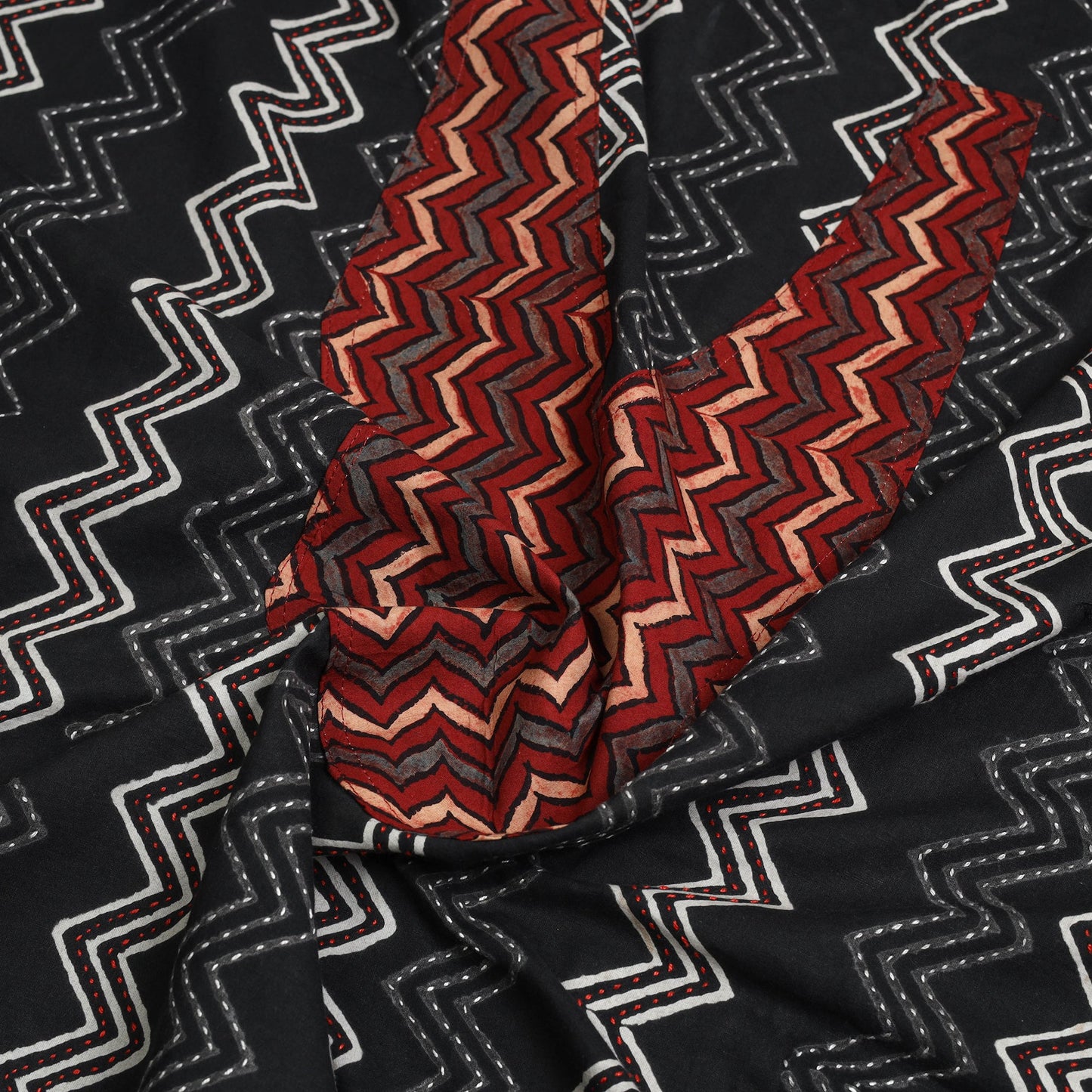 Buy Black Bagru Print Patchwork Cotton Kurta Material