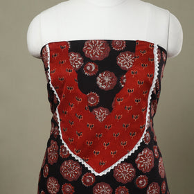 Buy Black Bagru Print Patchwork Cotton Kurta Material