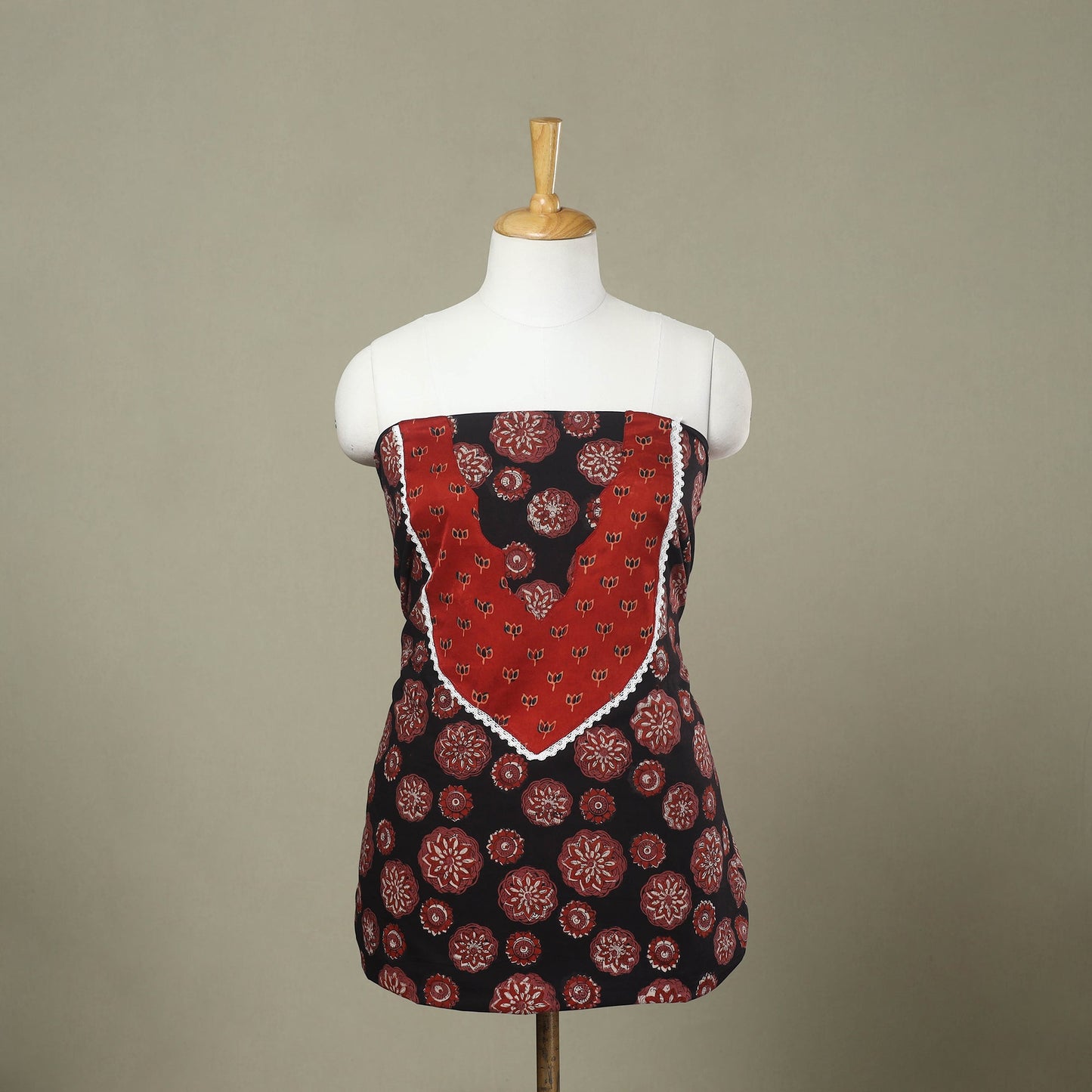 Buy Black Bagru Print Patchwork Cotton Kurta Material