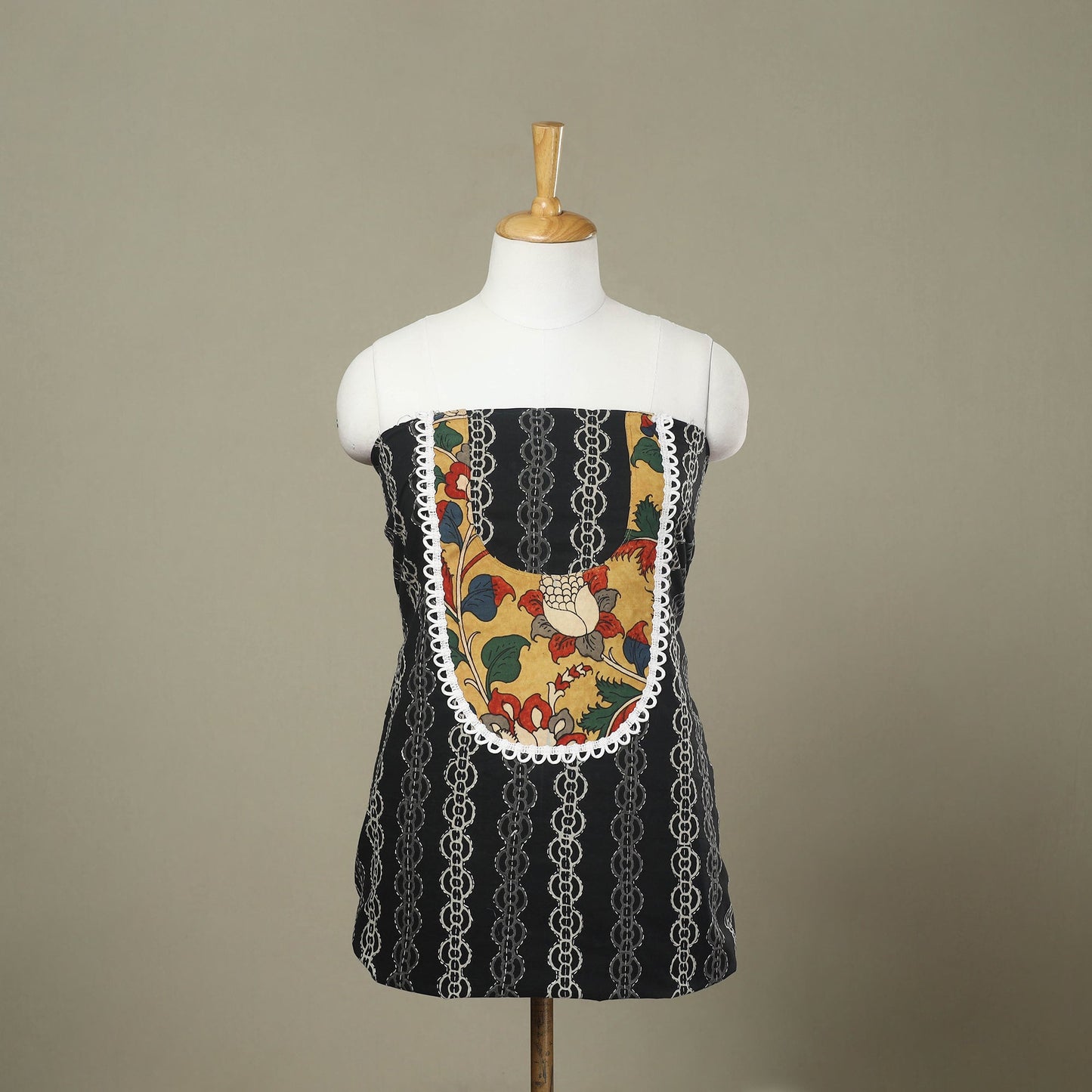 Buy Black Bagru Print Patchwork Cotton Kurta Material