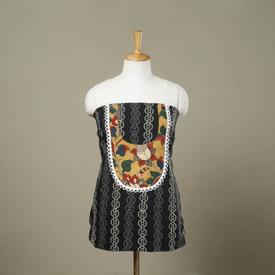 Buy Black Bagru Print Patchwork Cotton Kurta Material