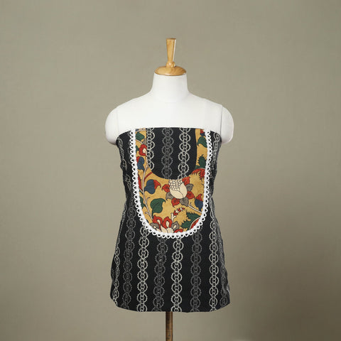 Buy Black Bagru Print Patchwork Cotton Kurta Material