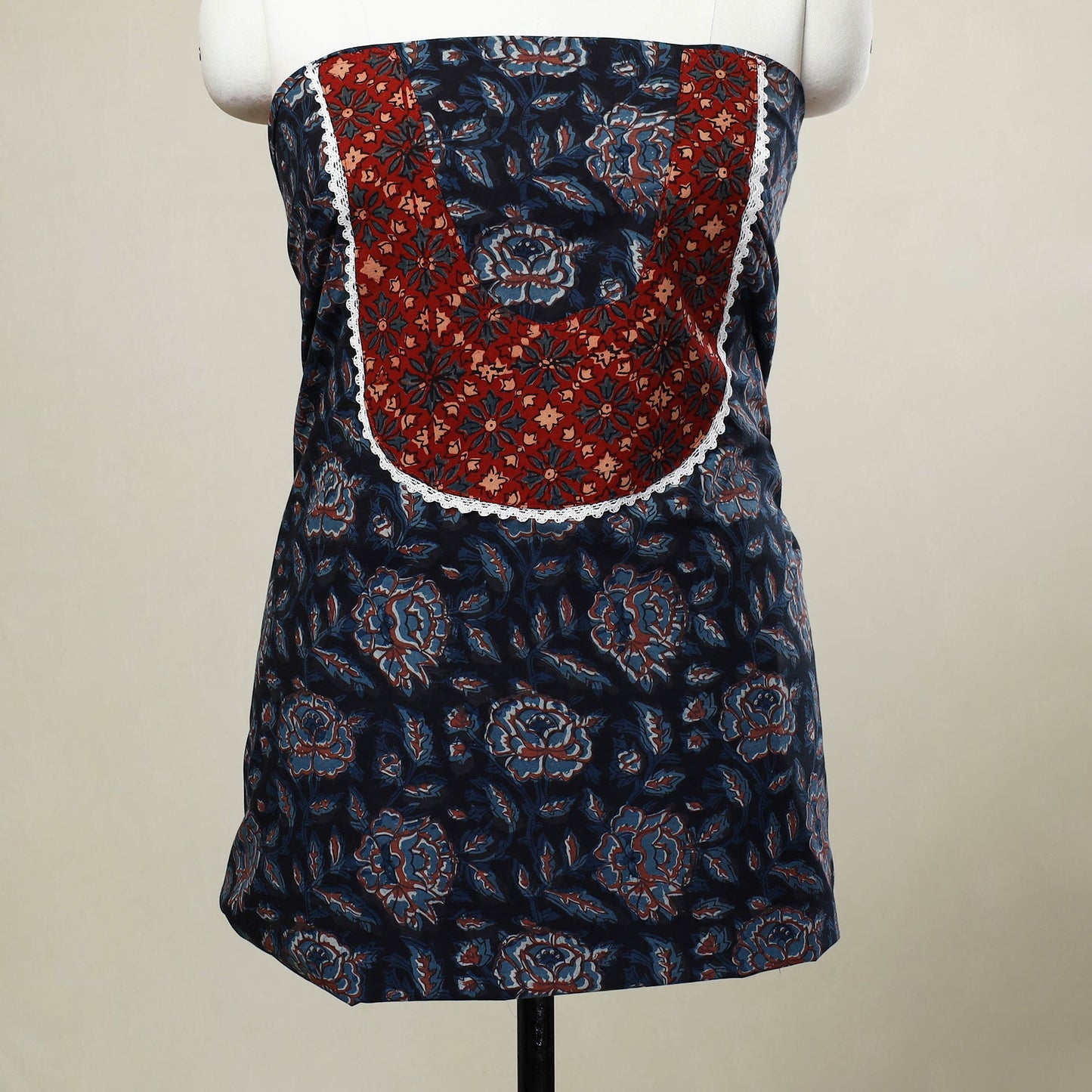 Black - bagru patchwork cotton unstitched kurta material