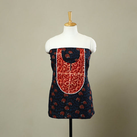 Buy Black Bagru Print Patchwork Cotton Kurta Material