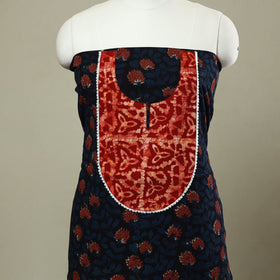 Buy Black Bagru Print Patchwork Cotton Kurta Material