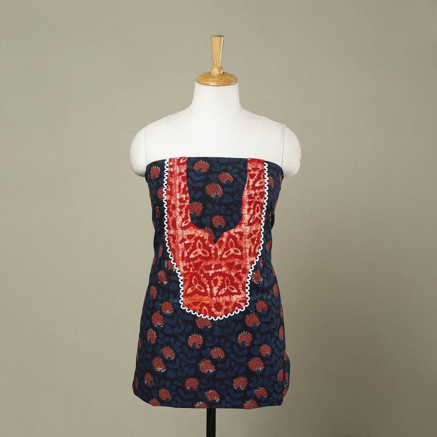 Buy Black Bagru Print Patchwork Cotton Kurta Material