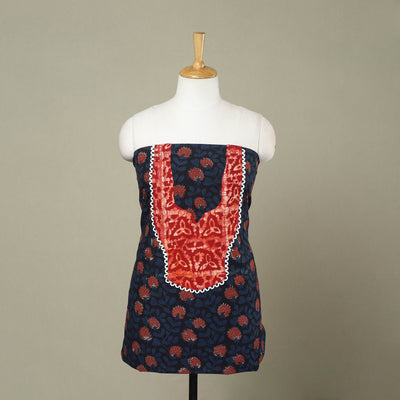 Buy Black Bagru Print Patchwork Cotton Kurta Material