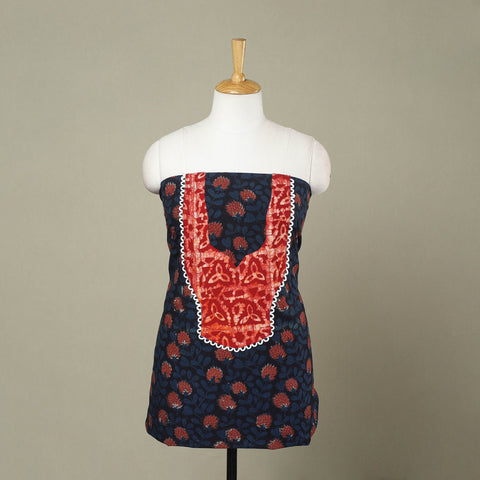 Buy Black Bagru Print Patchwork Cotton Kurta Material