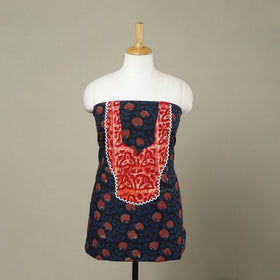 Buy Black Bagru Print Patchwork Cotton Kurta Material