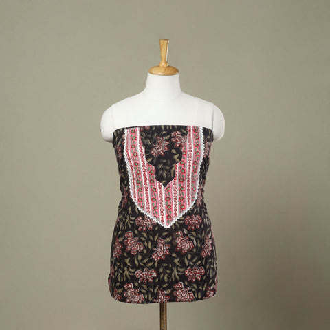 Buy Black Bagru Print Patchwork Cotton Kurta Material