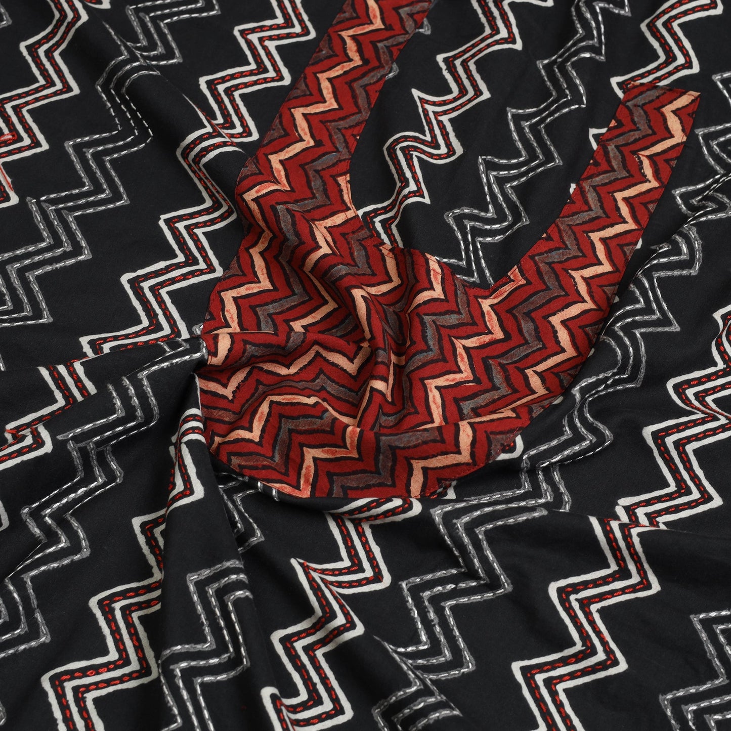 Buy Black Bagru Print Patchwork Cotton Kurta Material