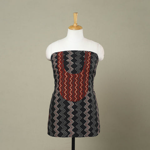 Buy Black Bagru Print Patchwork Cotton Kurta Material
