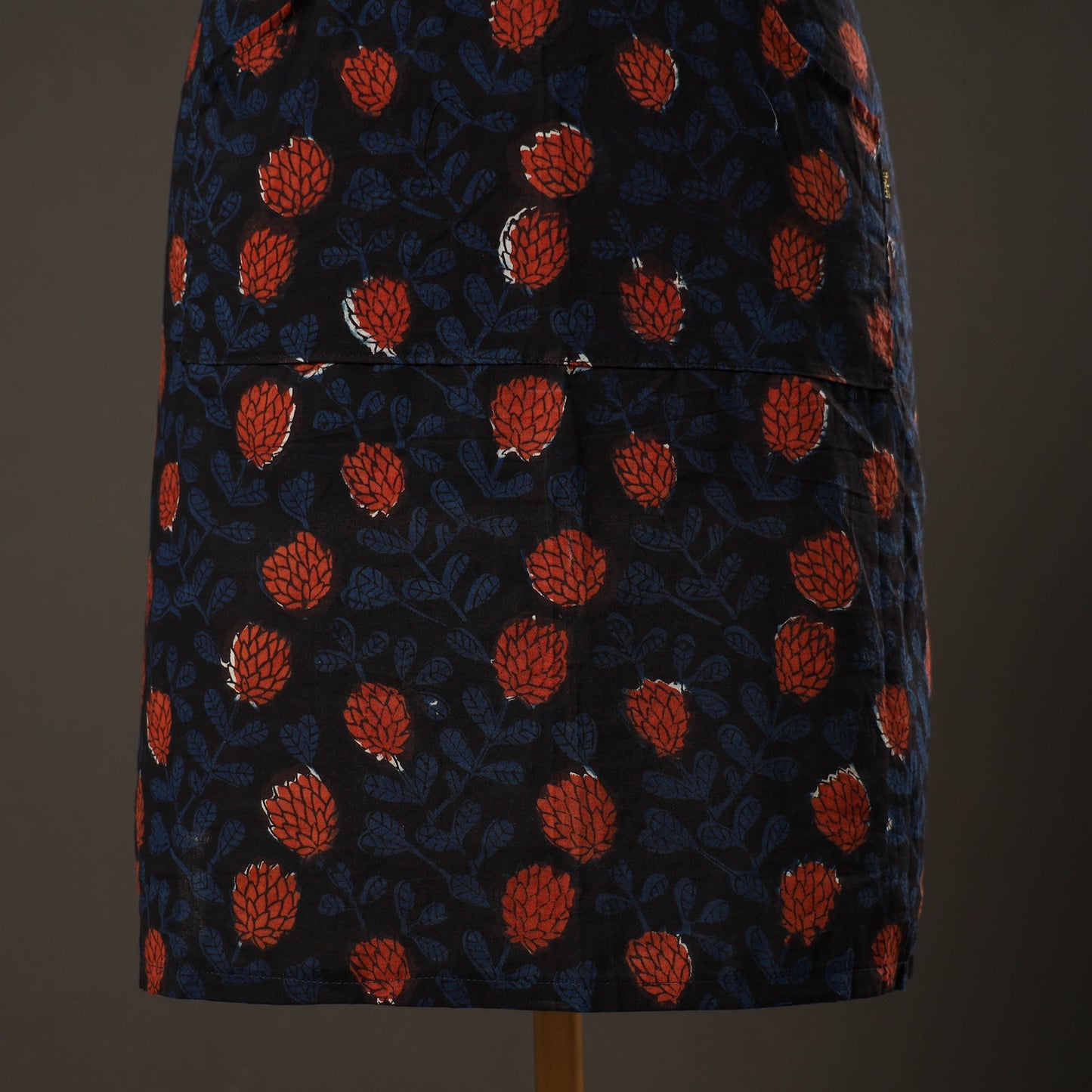 Black Bagru Block Print Cotton Apron with Pocket